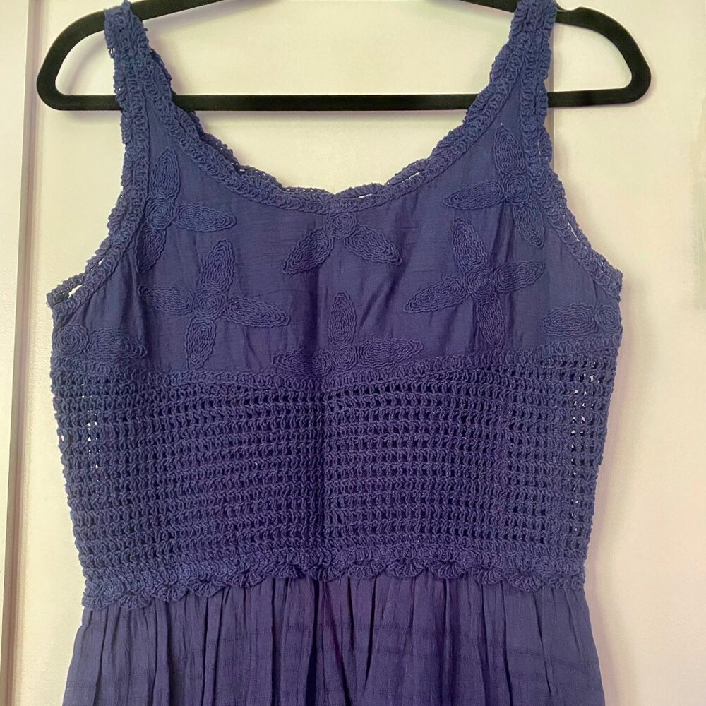 Blue embroidered sleeveless boho maxi dress size S